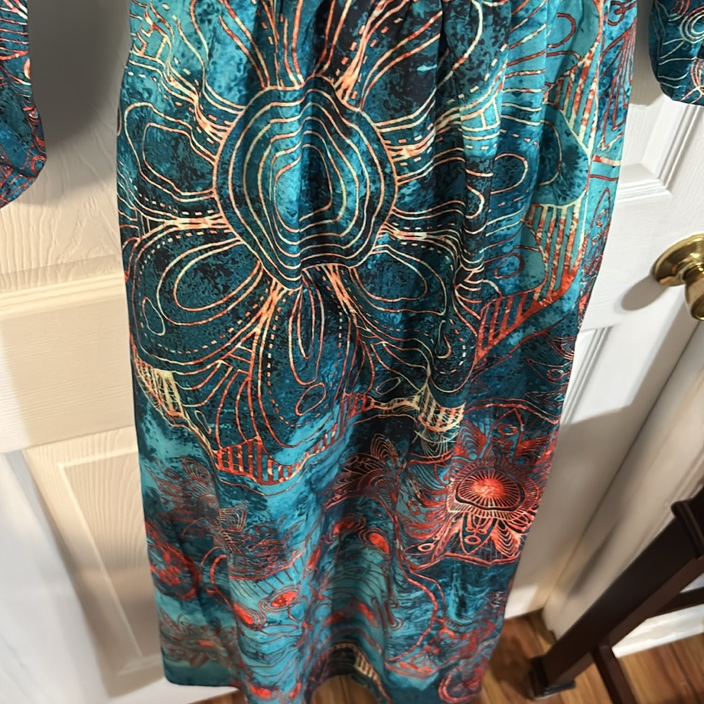 Cupshe teal blue & orange off the shoulder maxi dress, size small, NWT. - Picture 5 of 16